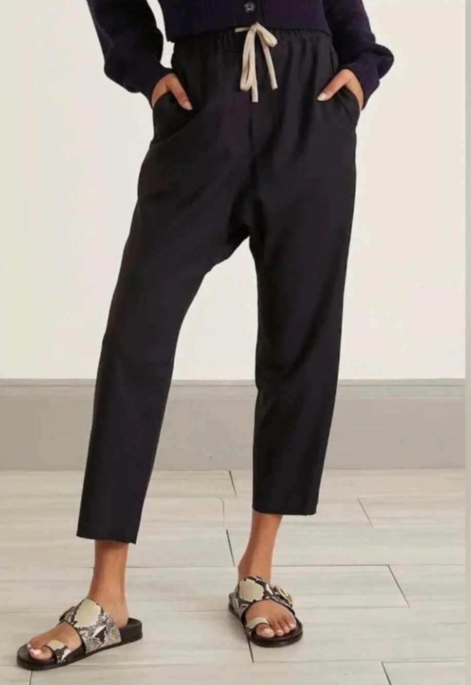Nili Lotan XS Virgin Wool Drawstring Aida Pants $495 Elastic Wasit Jet Black NWT